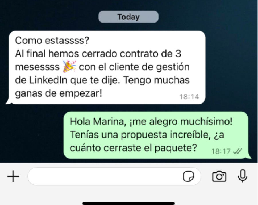 Mensaje de una clienta